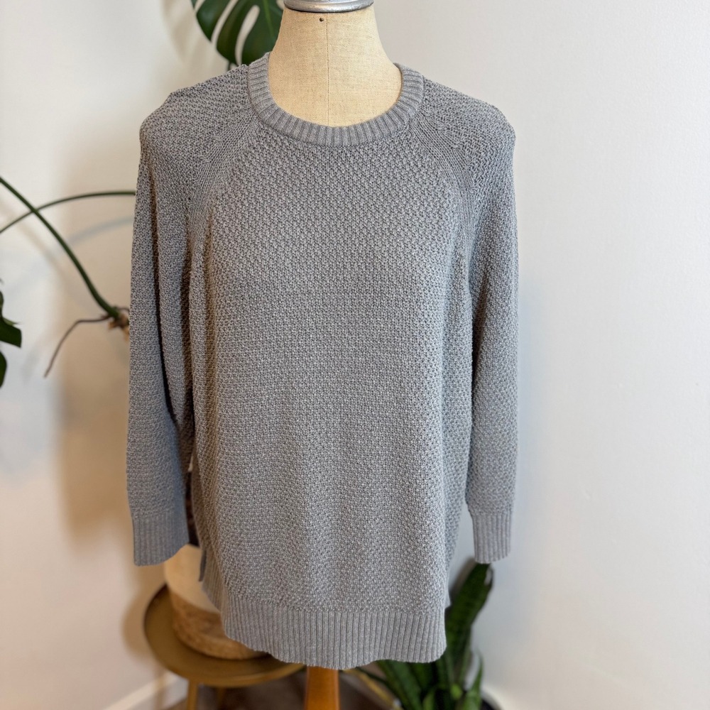 Old Navy Sweater Womens Large Grey Textured Knit Raglan Crewneck Pullover Casual